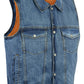 DM979BU Snap/Zipper Front Denim Vest- Blue