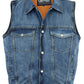 DM979BU Snap/Zipper Front Denim Vest- Blue