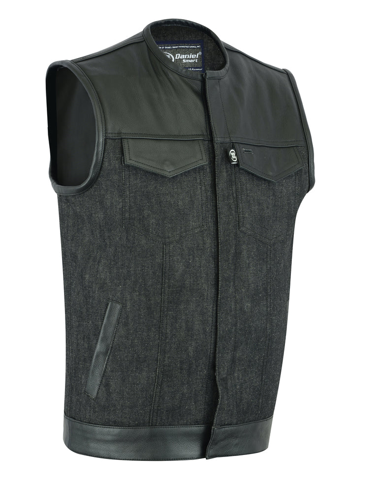 DM901   Men's Leather/Denim Combo Vest Without Collar