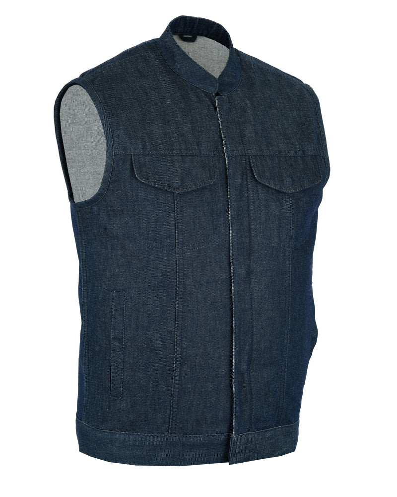 DM976 Men's Blue Rough Rub-Off Raw Finish Denim Vest