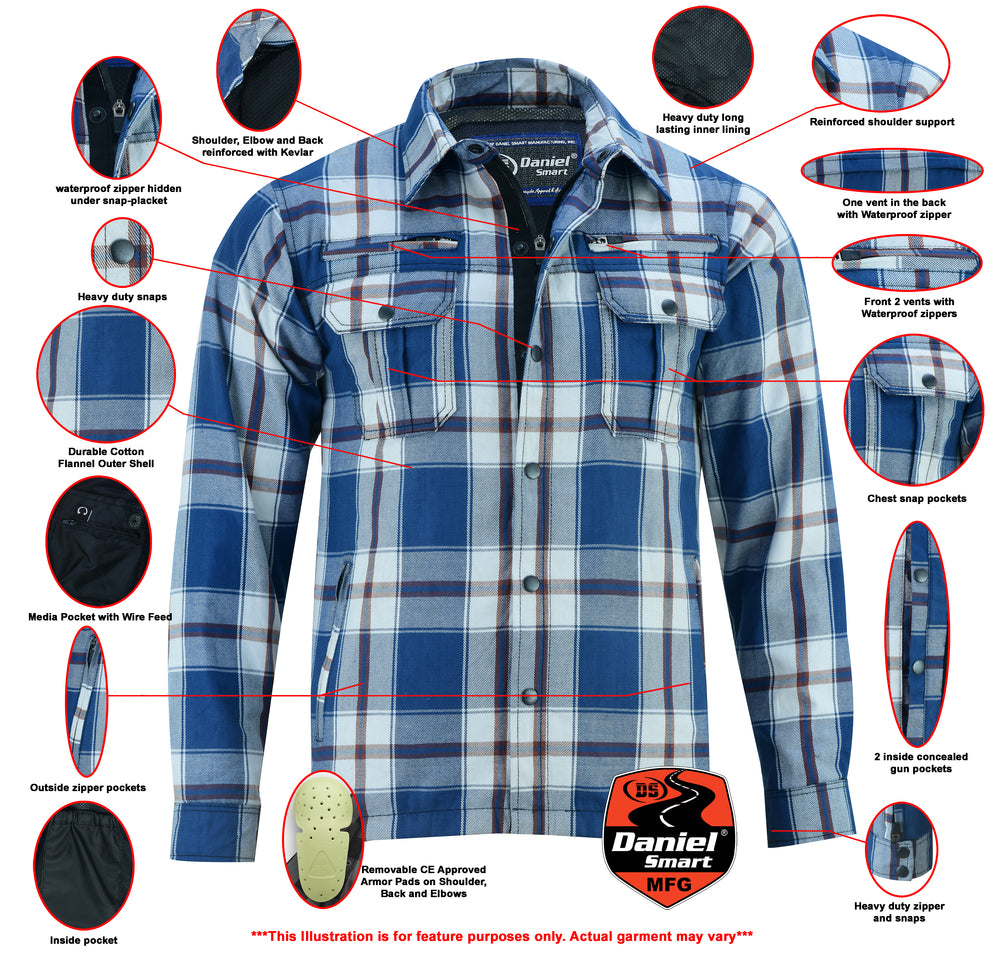 DS4673 Armored Flannel Shirt - Blue, White & Maroon