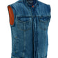 DM989BU Concealed Snap Closure, Denim Material, Scoop Collar & Hidden