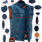 DM989BU Concealed Snap Closure, Denim Material, Scoop Collar & Hidden