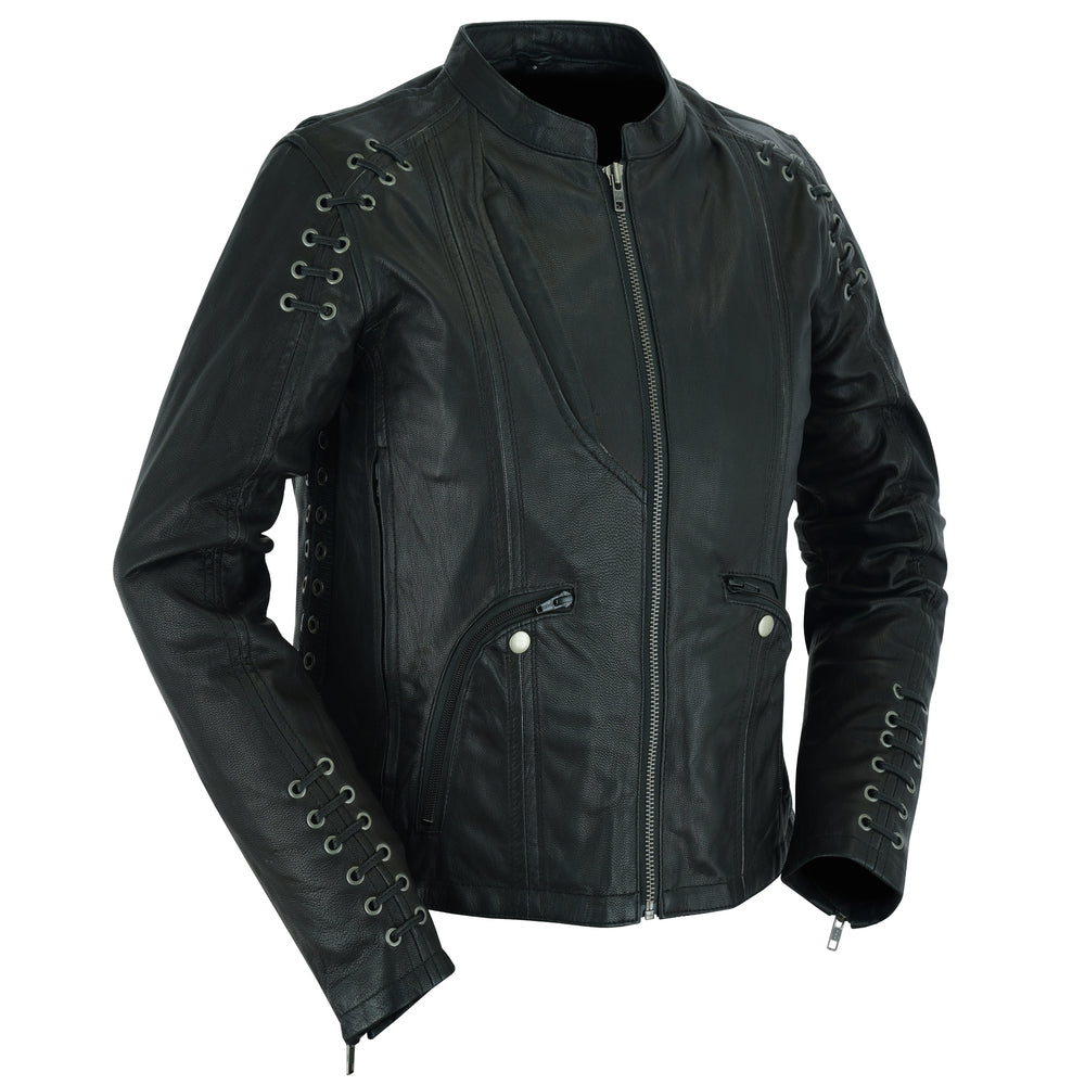 DS885 Women&#039;s Stylish Jacket with Grommet and Lacing Accents