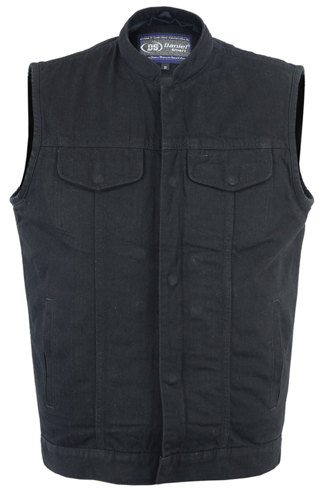 DM982 Men&#039;s Black Denim Single Back Panel Concealment Vest w/Rem