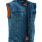 DM989BU Concealed Snap Closure, Denim Material, Scoop Collar & Hidden