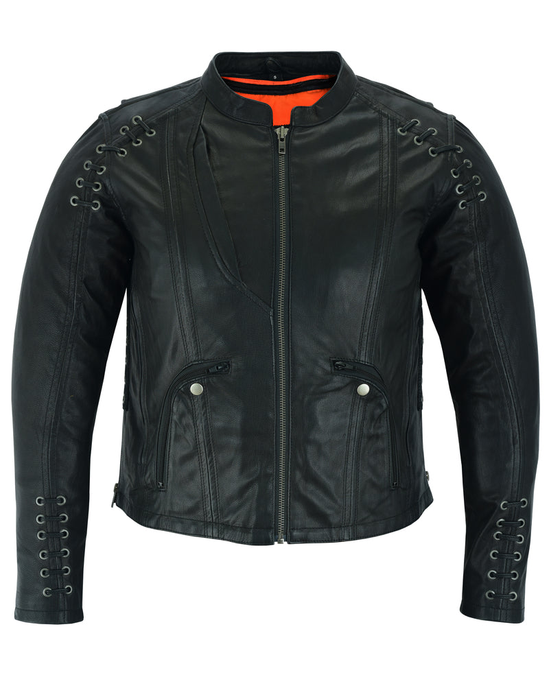 DS885 Women&#039;s Stylish Jacket with Grommet and Lacing Accents