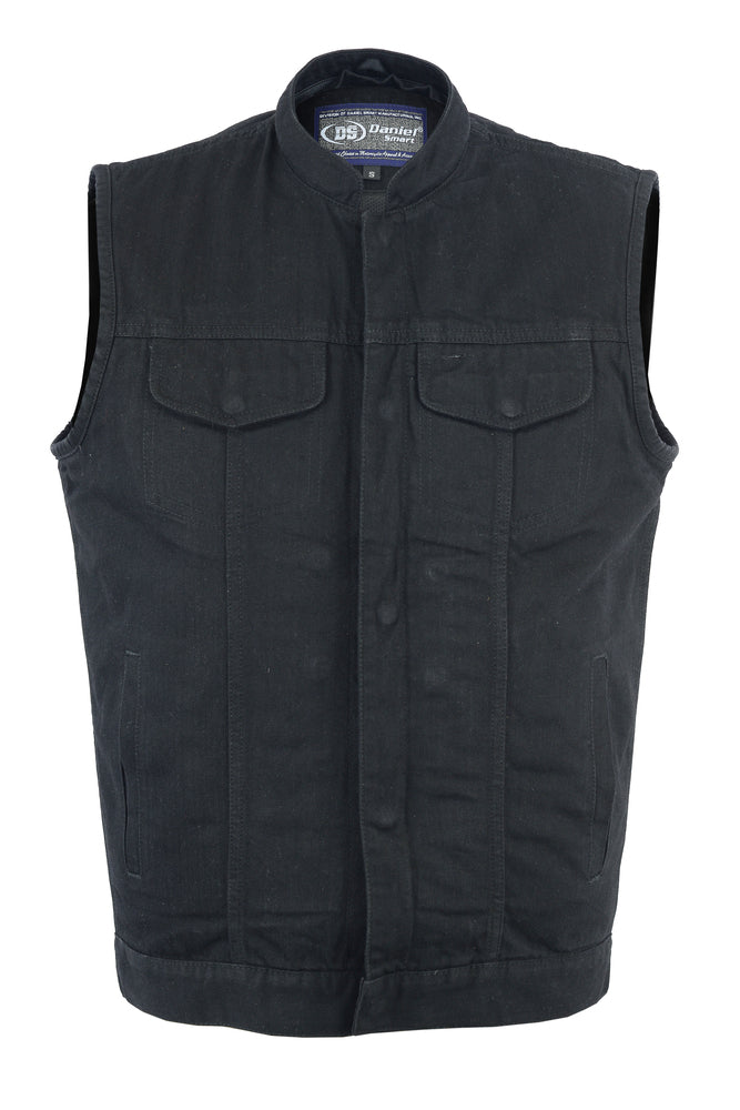 DM982 Men&#039;s Black Denim Single Back Panel Concealment Vest w/Rem