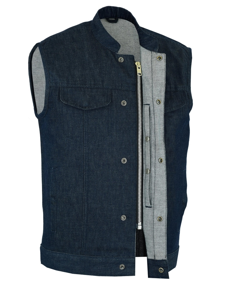 DM976 Men's Blue Rough Rub-Off Raw Finish Denim Vest