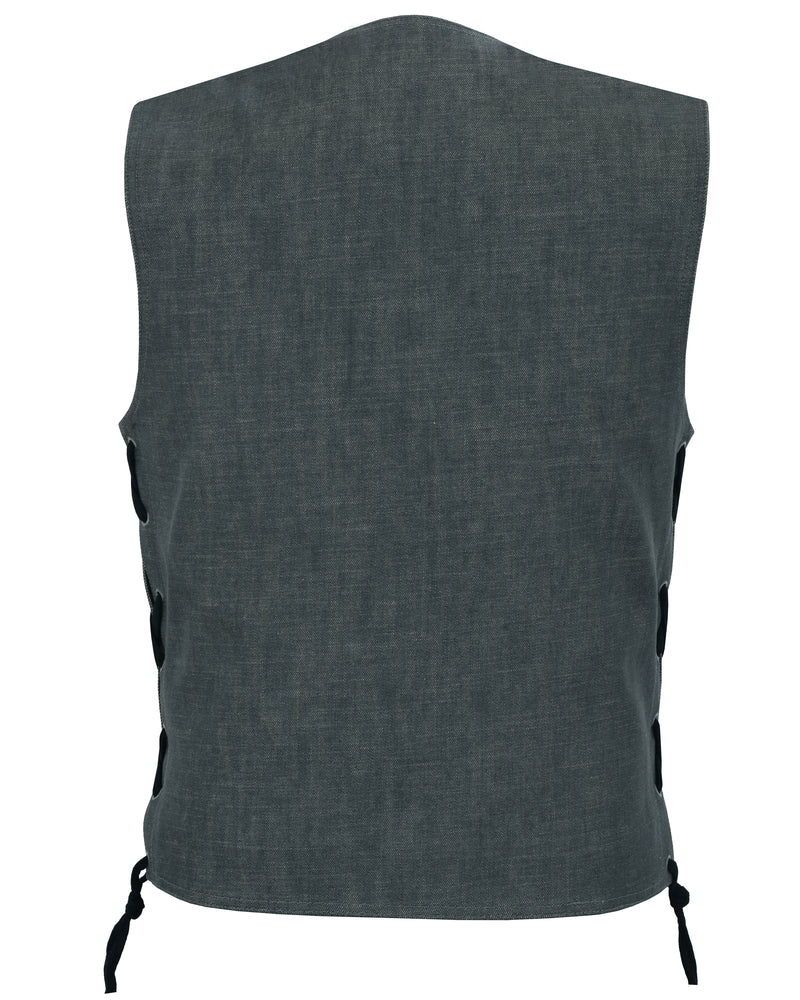 DM918 Men's Rough Rub-Off Raw Finish Broken Gray Denim Vest