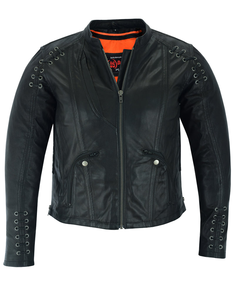 DS885 Women&#039;s Stylish Jacket with Grommet and Lacing Accents